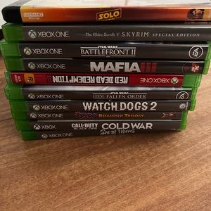 Xbox one s with 3 controllers and 9 games.